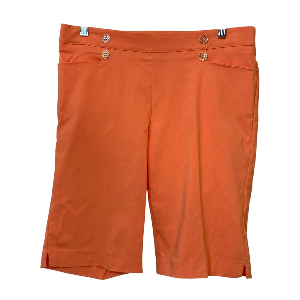 Verve Blues Salmon Pink Orange Pull On Buttons Bermuda Shorts Women's Medium